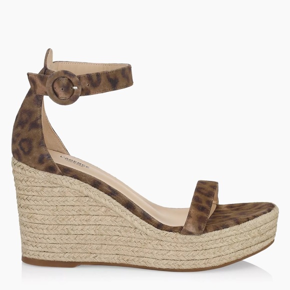 NWOT L’AGENCE Elysee Cheetah-Print Suede Espadrille Wedge Sandals Size 8.5 - Picture 2 of 11
